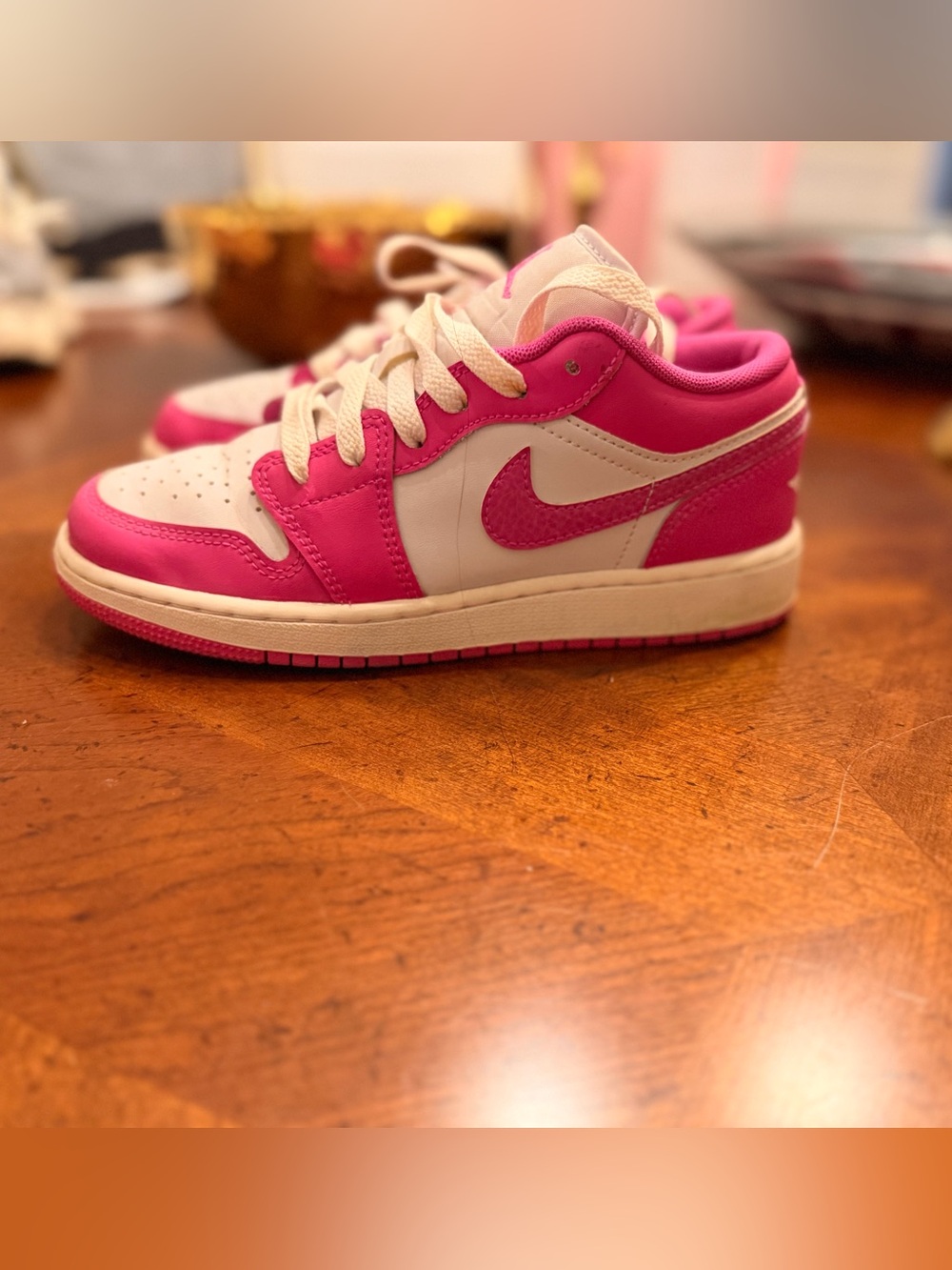 Nike Jordan Kids White and Bright Pink Low-Top Sneakers